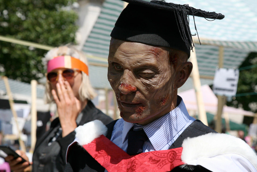 David Cross, Master of the Universe (2015). Academic robe, theatrical makeup. Photograph: Karel Doing.